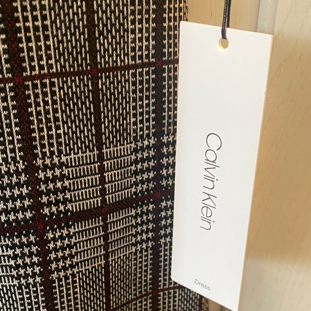 NWT Classic Calvin Klein Checked Knit Dress in Black, White & Burgundy